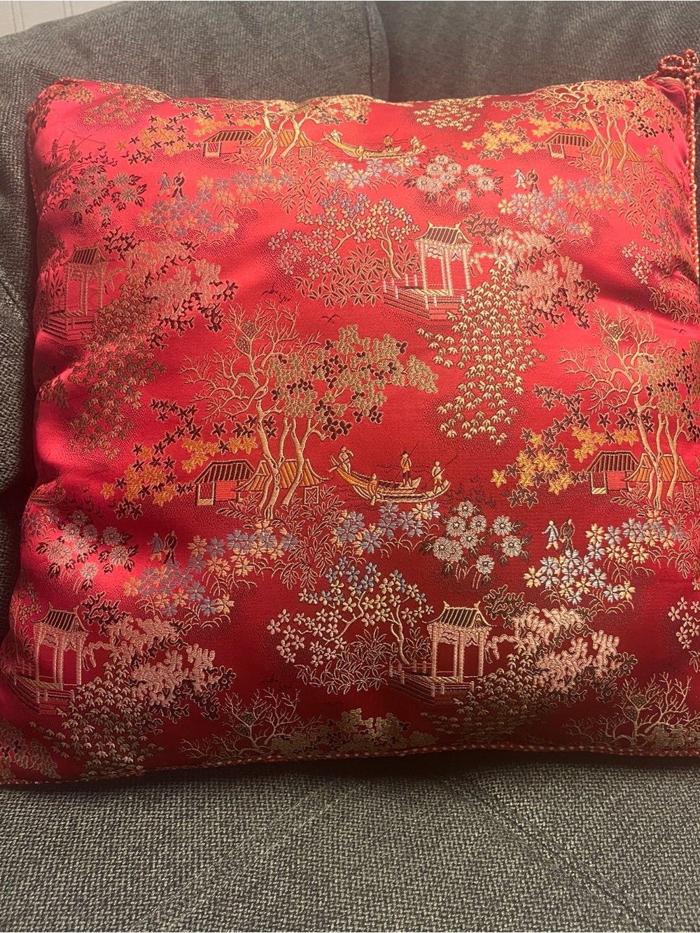 Beautiful Antique Asian Red Throw Pillow - Handmade